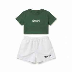 <b>Women's</b> Green Cotton O-Neck Short Sleeve <b>T</b>-<b>Shirt</b> With <b>White</b> Above Knee Shorts Casual Regular Fit Two Piece Set Spring Summer Wea - Product Image 6