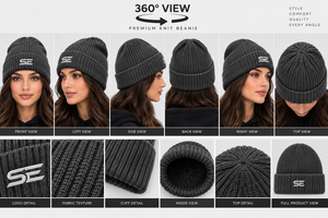 Bonnet en tricot côtelé gris anthracite de qualité supérieure avec logo SE personnalisé, chaud pour l'hiver, extensible, en acrylique et laine, vente en gros, OEM, ODM, unisexe - Product Image 5