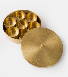 Pure Brass Masala Box <b>Engraved</b> Lid Spoon Brass Spice Box Spice Container Masala Dani Dabba Perfect For Gift Accessories - Product Image 5