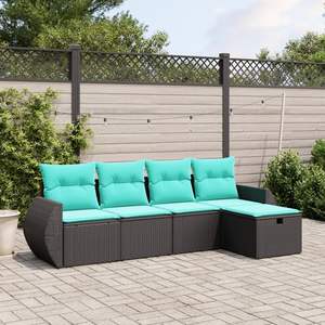 Set Divano da Giardino in Polyrattan Nero con Struttura in Acciaio Verniciato a Polvere, Dimensioni Standard, Arredamento da Esterno - Product Image 1