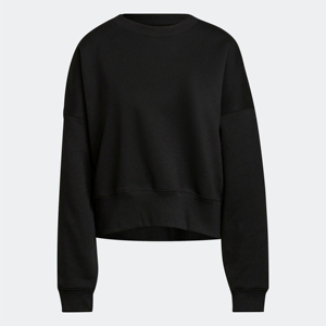 Relaxed Fit Yarn Dyed Ribbed Crewneck 100% Cotton <b>Fleece</b> Ribbed Cuffs Hem Midnight <b>Black</b> Crop Sweatshirt - Product Image 4
