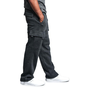 Men's Black Cargo Sweatpants Elastic Waist Multiple Pockets Casual Autumn Wear Cotton Bamboo Fiber Midweight Knitted Fabric - Product Image 6