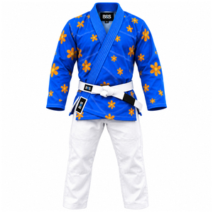 Kimono de BJJ con Estampado Floral Azul para Hombre, 100% Algodón, Corte Regular, Transpirable, Uniforme de Artes Marciales para Adulto, Logotipo Frontal, Cinturón Blanco - Product Image 4