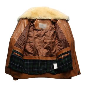 แจ็คเก็ตซาฟารีหนังวัวสำหรับผู้ชายในฤดูใบไม้ร่วงปกขนแกะถอดออกได้ตัดขนสัตว์เสื้อนอกลำลองดีไซน์เย็บปะติด - Product Image 6