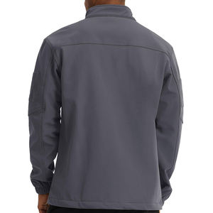 Men's Gray Polyester Fleece <b>Jacket</b> Stand Collar Windproof Workwear Style Regular Fit Autumn Outdoor Wear - Product Image 2
