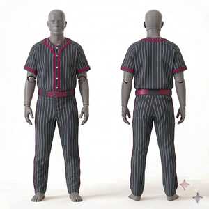 Men's <b>Baseball</b> Uniform Set Striped Polyester Short Sleeve Button Closure Regular Fit All Seasons Apparel - Product Image 1