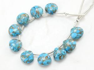Pierre précieuse naturelle 8X8MM Turquoise cuivre bleu Perles en forme de larme Lisse Poli Forme de cœur pour la fabrication de bijoux - Product Image 2