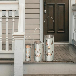 Set of 3 Rustic Galvanized Metal <b>Lantern</b> Pumpkin Decorative Halloween Votive Candle Holder <b>Lanterns</b> Indoor Outdoor Decoration - Product Image 3