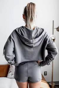 Conjunto de 2 Piezas para Mujer, Sudadera con Capucha y Pantalones Deportivos de Punto, Color Marrón Sólido, Casual, Transpirable, para Todas las Temporadas, Top Corto de Manga Larga y Pantalones Jogger - Product Image 2