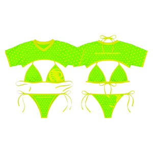 Conjunto de bikini premium de poliéster y spandex de 220 GSM en color verde neón con top corto y logotipo personalizado por sublimación para mujer. - Product Image 1