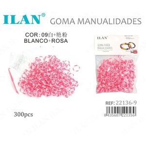 Ilan Goma Manualidades Elastico Intrecciato Bianco e Rosa Caldo 300 Pezzi per Creazione di Gioielli e Artigianato - Product Image 1