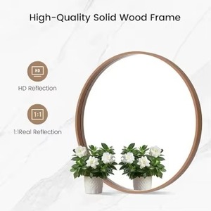 Wood <b>Round</b> <b>Wall</b> <b>Mirror</b> with Wood Frame Handmade Contemporary Design for Bathroom Entryway Living Room-REHMAN CRAFT - Product Image 4