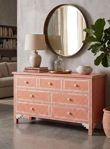 Traditional Solid <b>Wood</b> <b>Chest</b> of Drawers Bone Inlay Storage Cabinet Pink Pattern Living Room Furniture - Product Image 5