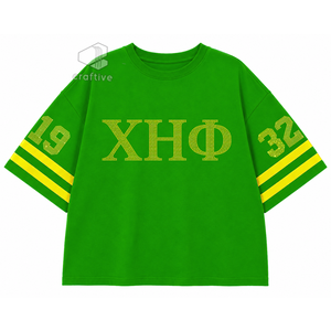 Chi Eta Phi <b>Women's</b> Bling Rhinestone Sorority T-Shirt Green <b>Yellow</b> Greek Letter Crew Neck Sleeve Loose Fit Graphic Summer Casual - Product Image 1