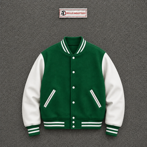 HIGH QUALITY <b>Men's</b> Green <b>White</b> Varsity <b>Jacket</b> Casual Turn-down Collar Regular Fit Polyester Material Autumn Wear PREMIUM LETTERM - Product Image 5