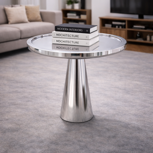 Mesa de Centro Redonda Minimalista y Duradera de Acero Inoxidable con Base de Metal Sólido para Muebles de Sala de Estar Moderna por Metal Drake - Product Image 3