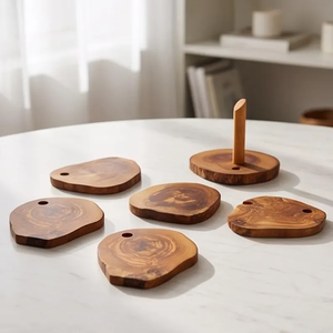 Juego de Posavasos de Madera Hechos a Mano con Soporte, Posavasos Rústicos para Bebidas (12 cm) - Product Image 2