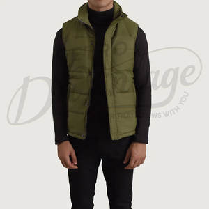 Gilet matelassé personnalisé pour homme, vert olive, chaud pour l'hiver, col montant, imperméable, sans manches - Product Image 6