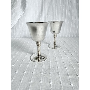 Vintage Embossed Metal Cocktail <b>Goblets</b> Bell Shape Handmade Silver Stem Set Of 2 For Wedding Occasion - Product Image 1