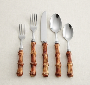 <b>Vintage</b> Bamboo Handle Flatware Set With Mirror Polish Stainless Steel <b>Cutlery</b> Fork Knife Spoon Dishwasher Safe - Product Image 1