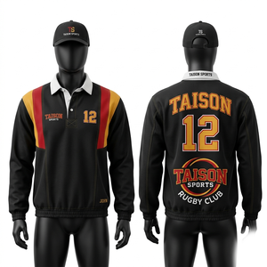 Premium 320 GSM cotton blend rugby <b>jacket</b> dark <b>grey</b> cream panel design embroidery print custom logo - Product Image 3