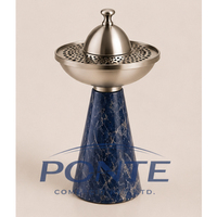 Brûleur à Bakhoor Élégant en Marbre Bleu avec Couvercle Métallique, Porte-Encens Arabe pour Oud et Charbon, Mubkhara Traditionnelle Écologique pour la Maison