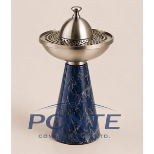 Elegante Quemador de Incienso de Mármol Azul con Tapa Metálica, Porta Incienso Árabe para Oud y Carbón, Mubkhara Tradicional para Decoración del Hogar - Product Image 2