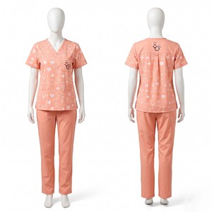 Conjunto de Uniformes Médicos Blackhardson Unisex Estampados, 180 GSM, Mezcla Premium de Algodón y Poliéster, Color Durazno, Uniformes de Hospital Personalizados - Product Image 1
