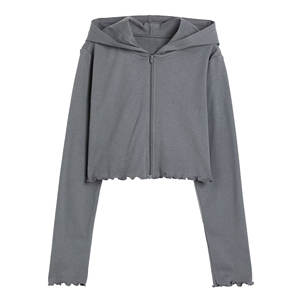 Haut court zippé respirant côtelé pour femme, coupe régulière, en polyester/coton, personnalisable, uni, grandes tailles, idéal pour l'été - Product Image 1