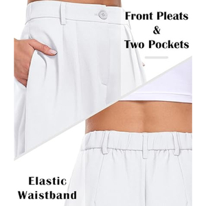 Pantalones de mujer de cintura alta, pierna ancha, largos, blancos, casuales, plisados, de ajuste holgado, de tela crepé, antiarrugas, con cierre de botones - Product Image 5