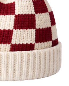 Gorro de Punto Personalizado a Cuadros Rojos y Blancos, Gorro de Invierno Cálido con Pompón, Gorro de Punto Grueso Unisex, Gorro con Logo Personalizado, Proveedor OEM - Product Image 4