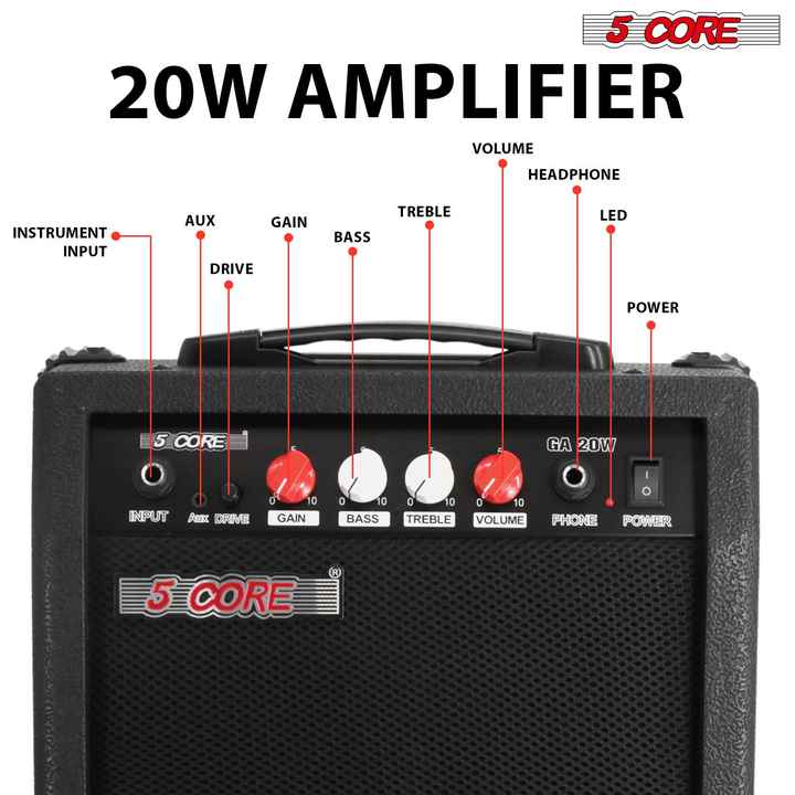 20W Electric Portable Mini Guitar Amplifier with Built-in 6.5\" Speaker and Aux Headphone Jack Musical Instrument Accessory