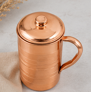 Copper Water <b>Jar</b> with Lid Vintage Design <b>Large</b> Capacity Home Drinkware Premium High Gloss Ayurvedic Wellness Carafe Jug - Product Image 4