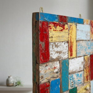 Panel de Pared de Mosaico Art Deco de Madera de Barco Reciclada Hecho a Mano por DIVADI, Diseño Náutico Vintage de Acero Inoxidable, 5 cm de Grosor - Product Image 6