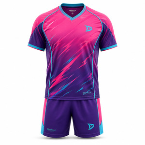 Conjunto de Fútbol Sala Personalizado con Degradado Vibrante Rosa y Morado, Camiseta de Fútbol con Cuello en V Sublimada y Pantalones Cortos, Uniforme Deportivo para Entrenamiento de Fútbol - Product Image 2