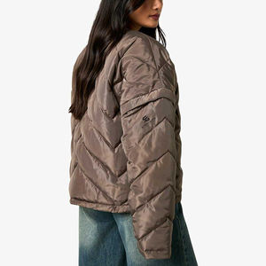 Top Selling Women's Short Woven Quilted Eco-Friendly Puffer <b>Jacket</b> 600-Down-Fill Ash <b>Grey</b> Thick <b>Waterproof</b> Autumn Warm - Product Image 4