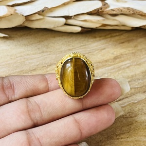 Fashionable High Demand Boho Tiger's Eye <b>Ring</b> Brass <b>Statement</b> <b>Ring</b> Women 18k Gold Plated Filigree Boho Floral Wholesale <b>Ring</b> - Product Image 2