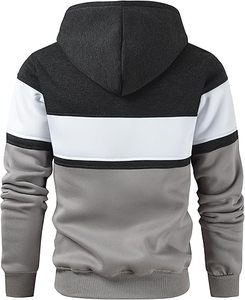 Sweat-shirt à capuche pour homme, manches longues, style décontracté, automne, avec cordon de serrage, design patchwork beige, orange, noir - Product Image 6