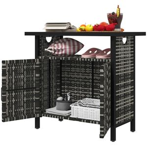 Armadietto portaoggetti da esterno per piscina con organizer e porta asciugamani in rattan PE resistente alle intemperie, portaoggetti per asciugamani da piscina - Product Image 1