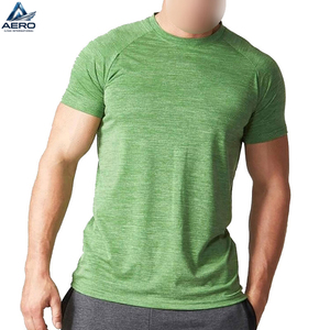 T-shirts de sport pour hommes à col rond et manches courtes, couleur verte, en tissu extensible, sur mesure, nouvelle collection, pour la gym et le fitness - Product Image 2