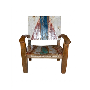 Sofá Individual de Madera Rústica Hecho a Mano con Brazos de Riel, Madera de Barco Reciclada, Ecológico, para Interiores y Exteriores, Muebles para el Hogar y Villas - Product Image 1