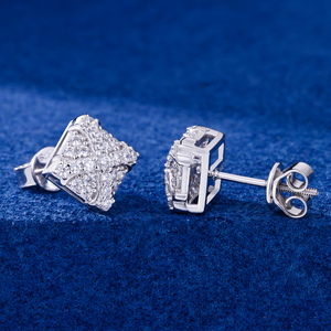Lab Grown Diamond Square Stud <b>Earrings</b> for Women <b>Men</b> Geometric Cluster <b>Earrings</b> 925 Silver <b>Gold</b> Tone Certified Diamond Gift Idea - Product Image 2