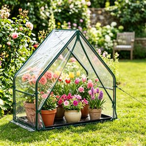 Mini Invernadero Portátil de 36 x 20 x 34 Pulgadas, de PVC Transparente para Cultivo, Resistente al Agua y al Viento, con Base de Madera y PE Verde - Product Image 3