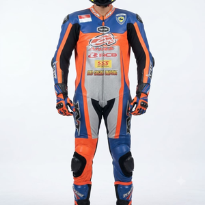 Combinaison de course premium Ramaha pour homme, 1 pièce, en cuir de vache véritable/cuir de kangourou, style MotoCP, combinaison de course sur circuit, niveau de protection 2 - Product Image 1