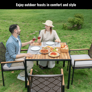 Set da Giardino in Legno di Acacia e Rattan a 5 Pezzi per Tutte le Stagioni, Tavolo da Pranzo con Foro per Ombrellone, Set da Conversazione per Esterni - Product Image 2