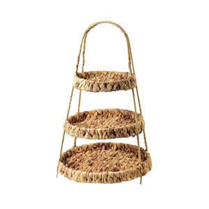 Beautiful 2 Tier Water Hyacinth Scalloped Tray, <b>Rustic</b> <b>Decorative</b> Stand with Handle, Versatile <b>Home</b> Organizer from Vietnam - Product Image 6