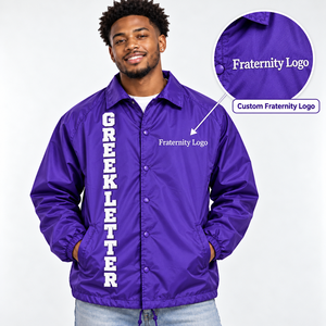 Chaqueta Coach Personalizada Omega con Doble Costura, Color Morado, Letras Griegas, Botones y Logotipo de Fraternidad Personalizado - Product Image 5