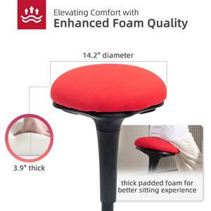 Sgabello Ergonomico Regolabile Rosso, Sedia Contemporanea Senza Schienale con Movimento Oscillante, Certificata BIFMA, Sedia per Visitatori - Product Image 6