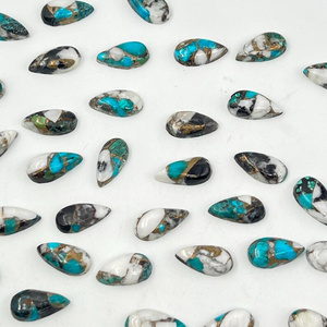 Pierre précieuse turquoise bleue de forme poire longue, cabochon, en vrac, pour la création de bijoux - Product Image 4