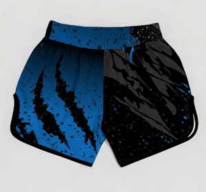 กางเกงมวยไทย MMA สีน้ำเงินดำ พิมพ์ลายแบบ Sublimation สำหรับฝึกซ้อมและแข่งขัน - Product Image 1